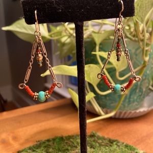 Coral chrysoprase gold filled earrings